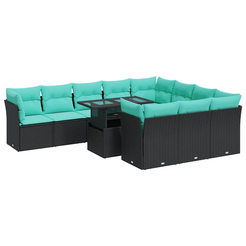 11-delige Loungeset met kussens poly rattan acacia zwart is nu te koop bij PeponiXL, paradijselijk wonen!