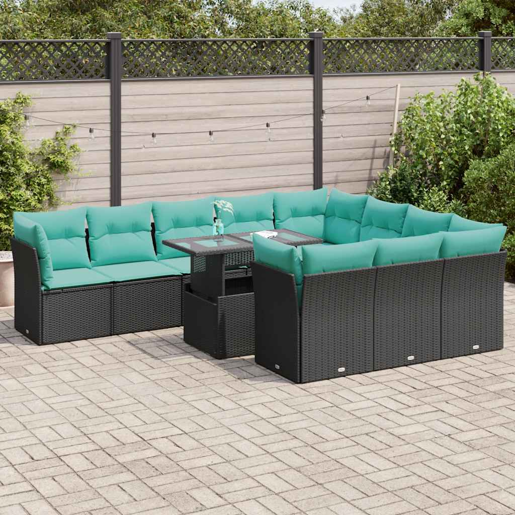 11-delige Loungeset met kussens poly rattan acacia zwart is nu te koop bij PeponiXL, paradijselijk wonen!