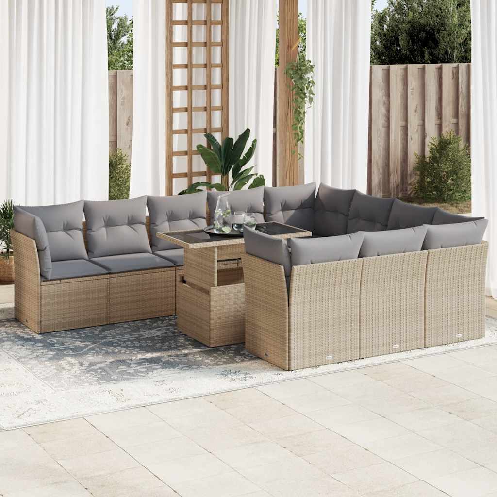 11-delige Tuinset met kussens poly rattan beige is nu te koop bij PeponiXL, paradijselijk wonen!