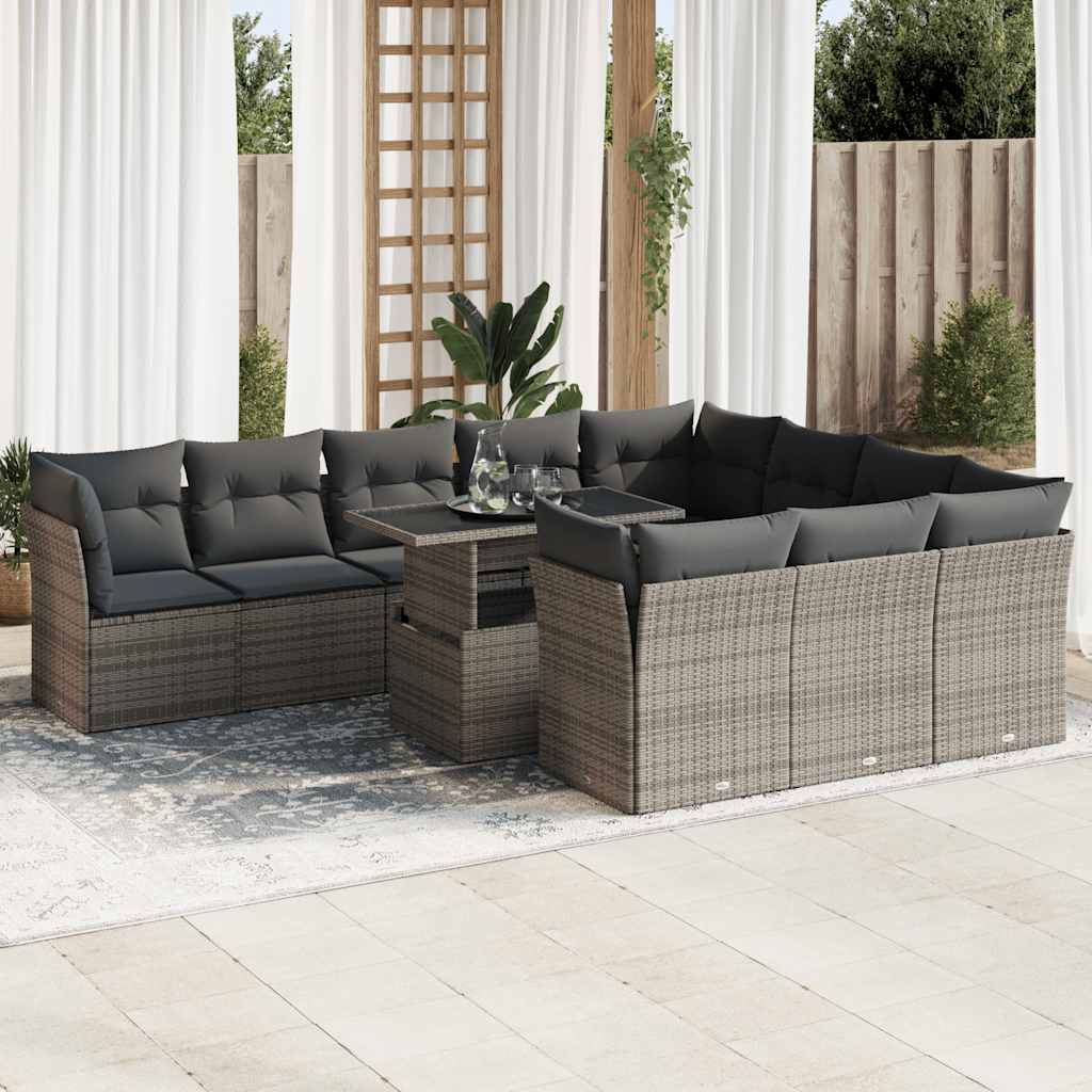 11-delige Loungeset met kussens poly rattan grijs is nu te koop bij PeponiXL, paradijselijk wonen!