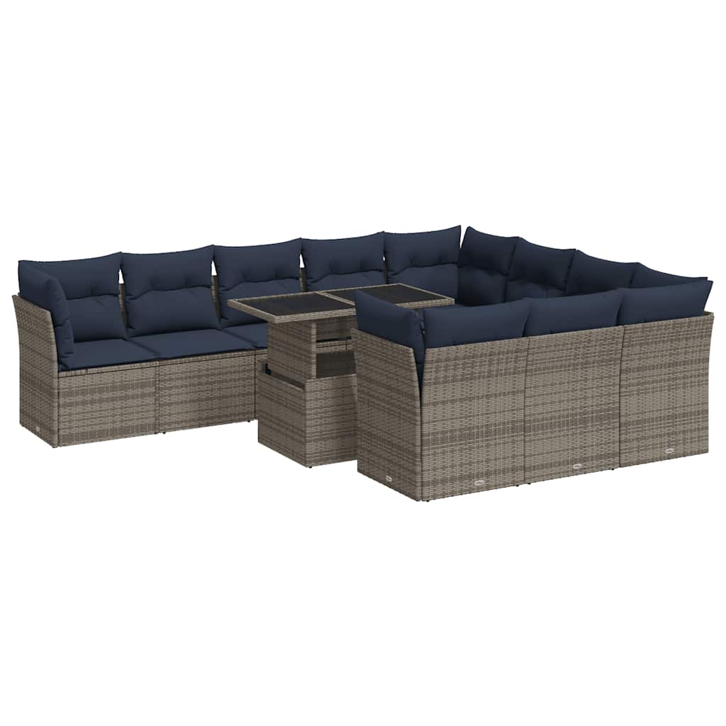 11-delige Loungeset met kussens poly rattan acacia grijs is nu te koop bij PeponiXL, paradijselijk wonen!