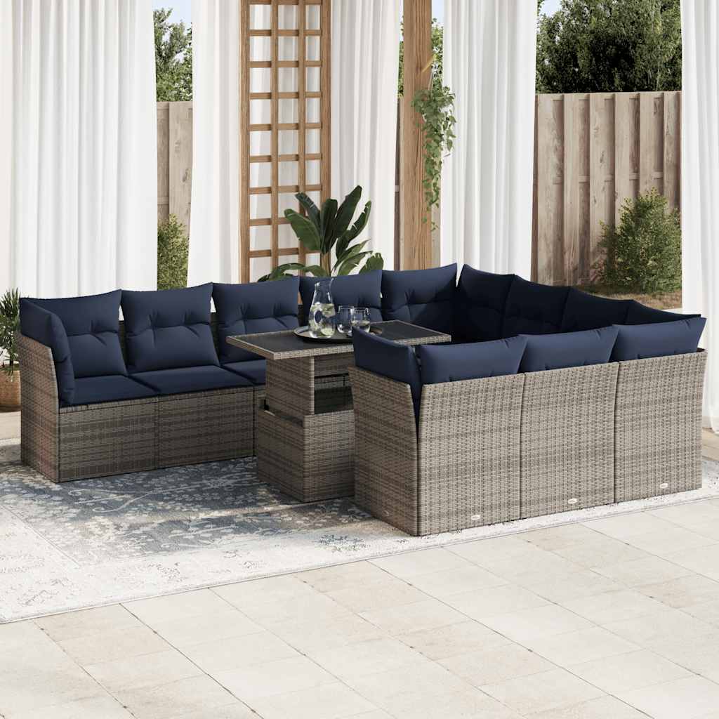 11-delige Loungeset met kussens poly rattan acacia grijs is nu te koop bij PeponiXL, paradijselijk wonen!
