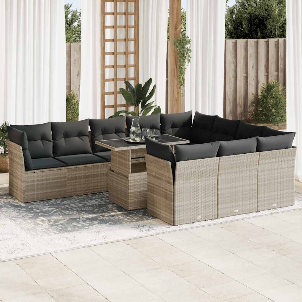 11-delige Loungeset met kussens poly rattan lichtgrijs is nu te koop bij PeponiXL, paradijselijk wonen!