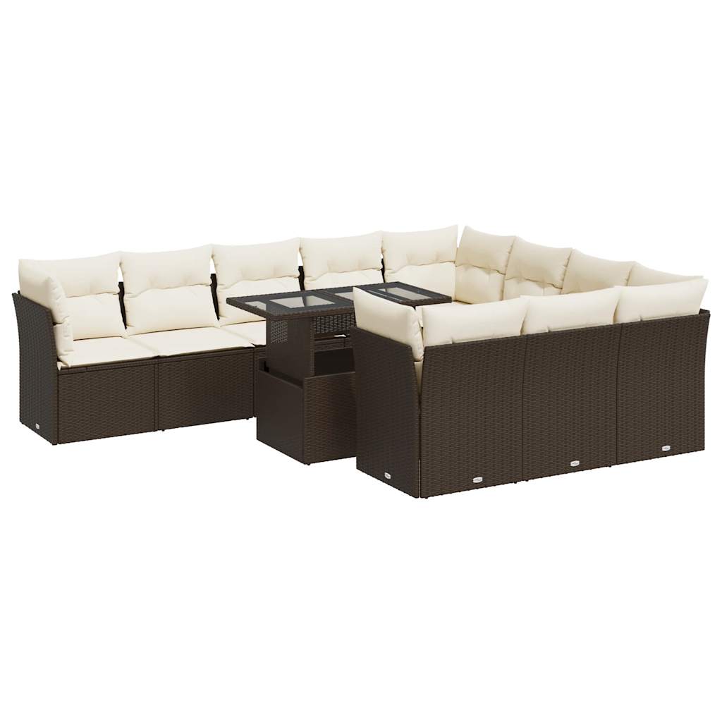 11-delige Loungeset met kussens poly rattan bruin is nu te koop bij PeponiXL, paradijselijk wonen!