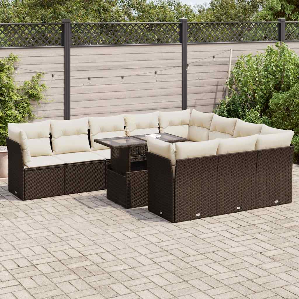 11-delige Loungeset met kussens poly rattan bruin is nu te koop bij PeponiXL, paradijselijk wonen!