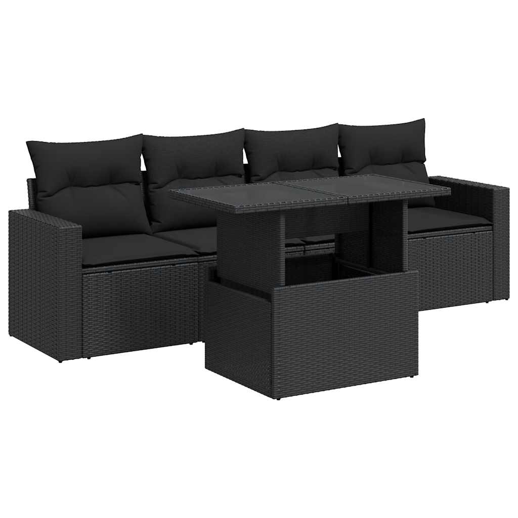 5-delige Loungeset met kussens poly rattan zwart is nu te koop bij PeponiXL, paradijselijk wonen!