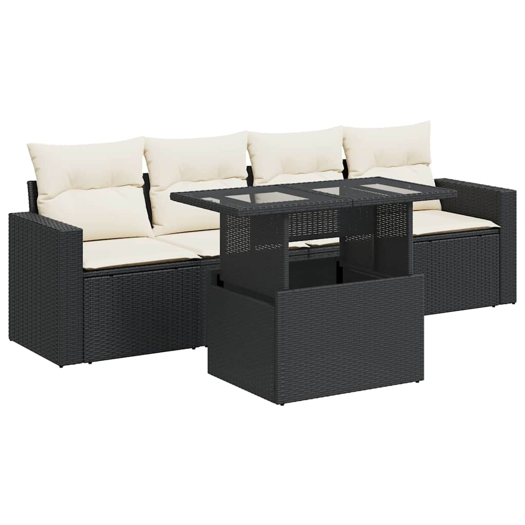 5-delige Loungeset met kussens poly rattan zwart is nu te koop bij PeponiXL, paradijselijk wonen!