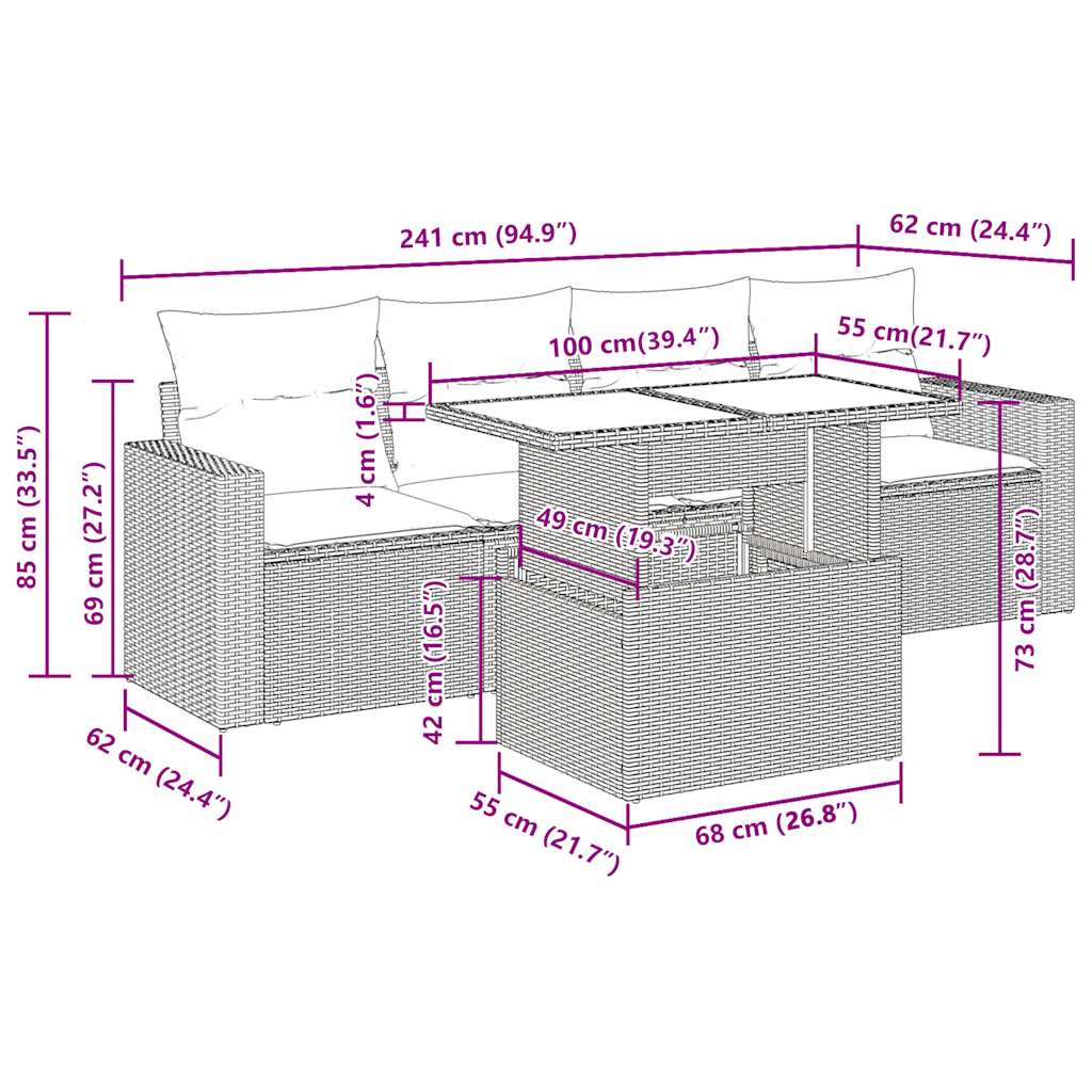 5-delige Loungeset met kussens poly rattan zwart is nu te koop bij PeponiXL, paradijselijk wonen!