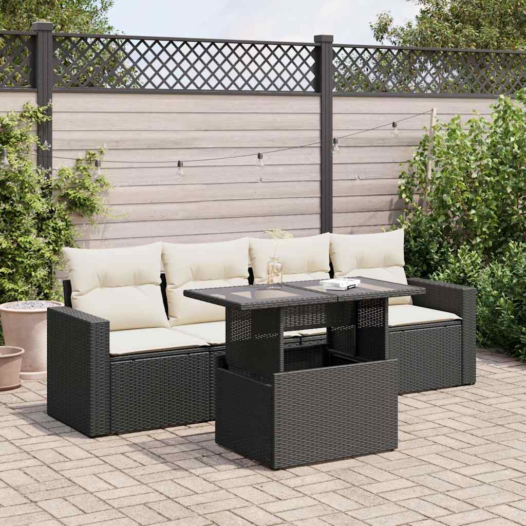 5-delige Loungeset met kussens poly rattan zwart is nu te koop bij PeponiXL, paradijselijk wonen!