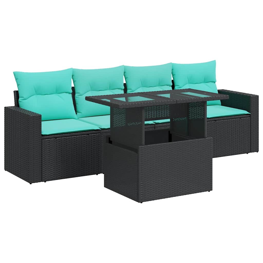 5-delige Loungeset met kussens poly rattan acacia zwart is nu te koop bij PeponiXL, paradijselijk wonen!