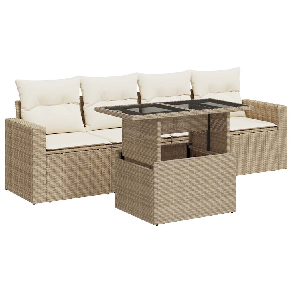 5-delige Loungeset met kussens poly rattan beige is nu te koop bij PeponiXL, paradijselijk wonen!