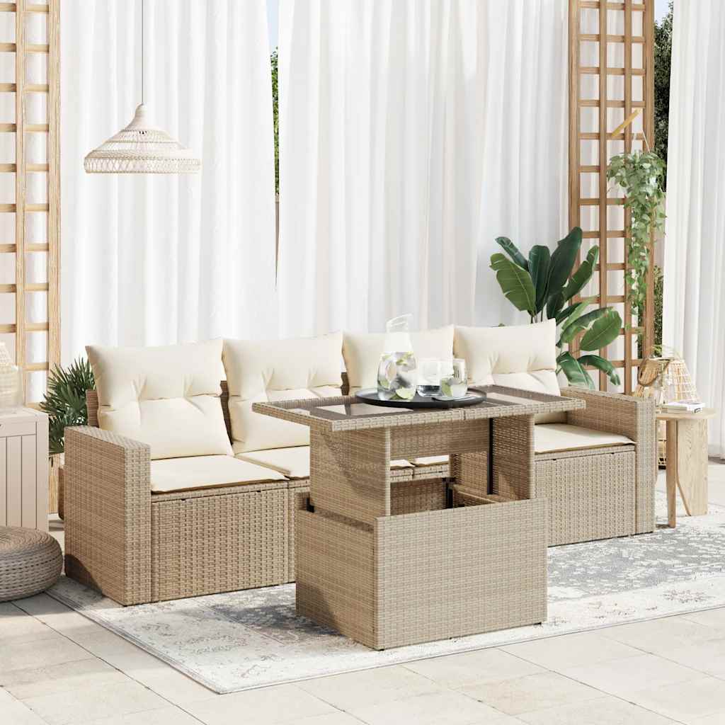 5-delige Loungeset met kussens poly rattan beige is nu te koop bij PeponiXL, paradijselijk wonen!