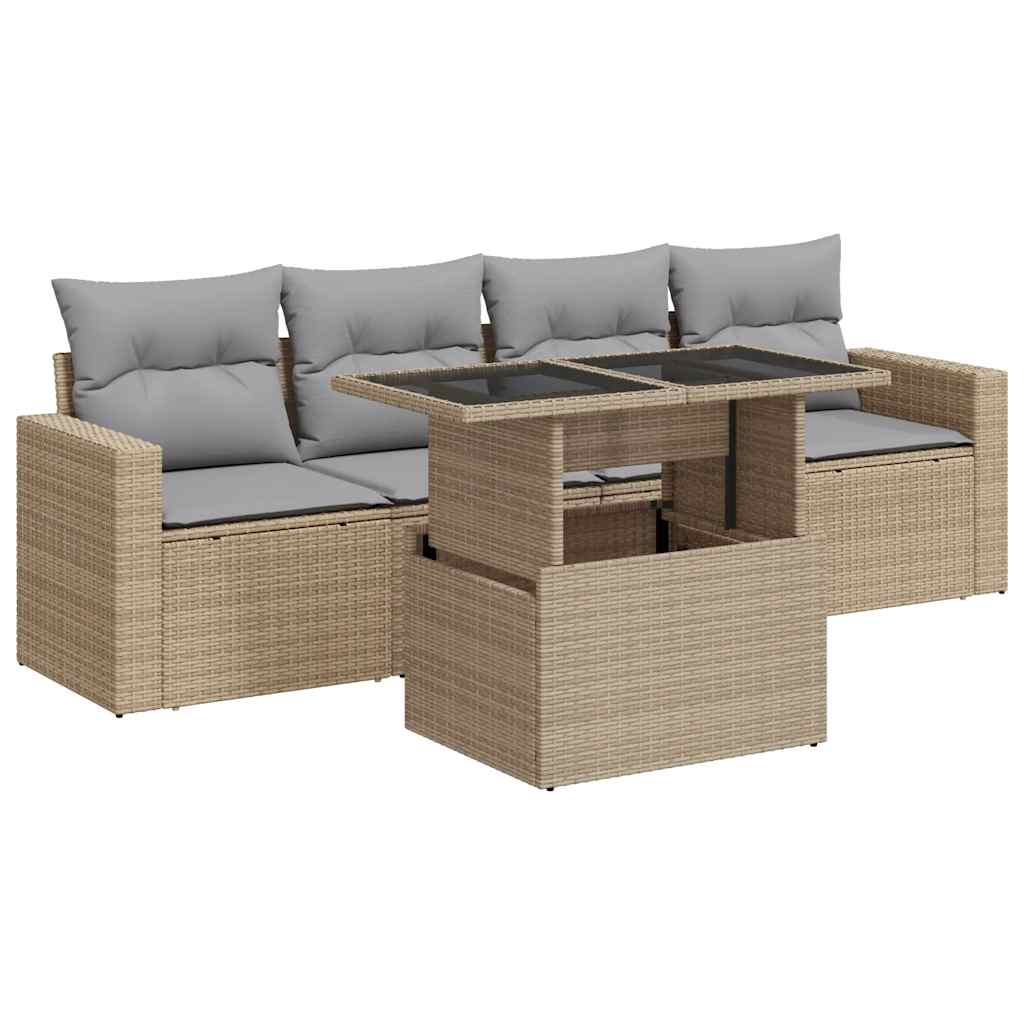 5-delige Loungeset met kussens poly rattan beige is nu te koop bij PeponiXL, paradijselijk wonen!
