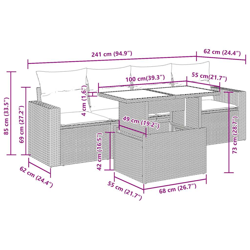 5-delige Loungeset met kussens poly rattan beige is nu te koop bij PeponiXL, paradijselijk wonen!