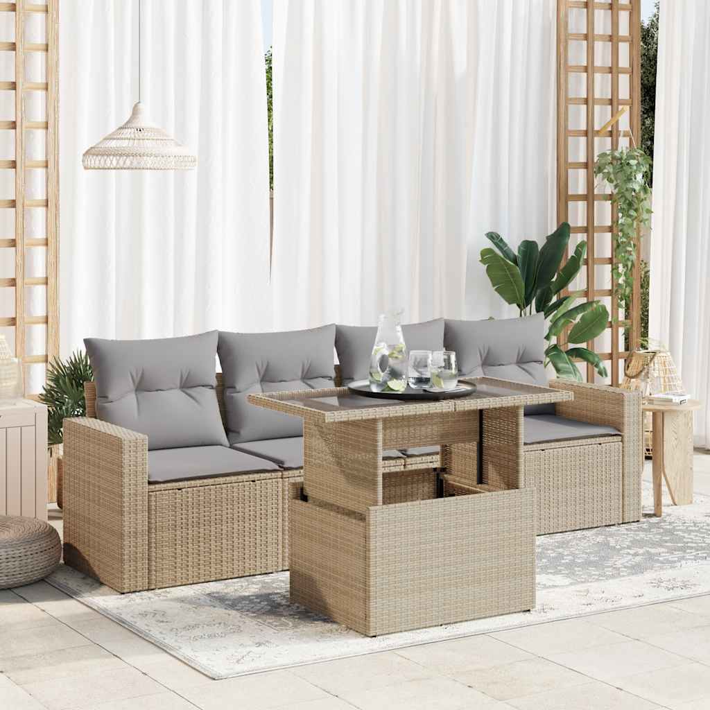 5-delige Loungeset met kussens poly rattan beige is nu te koop bij PeponiXL, paradijselijk wonen!