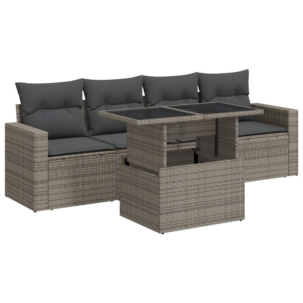 5-delige Loungeset met kussens poly rattan grijs is nu te koop bij PeponiXL, paradijselijk wonen!