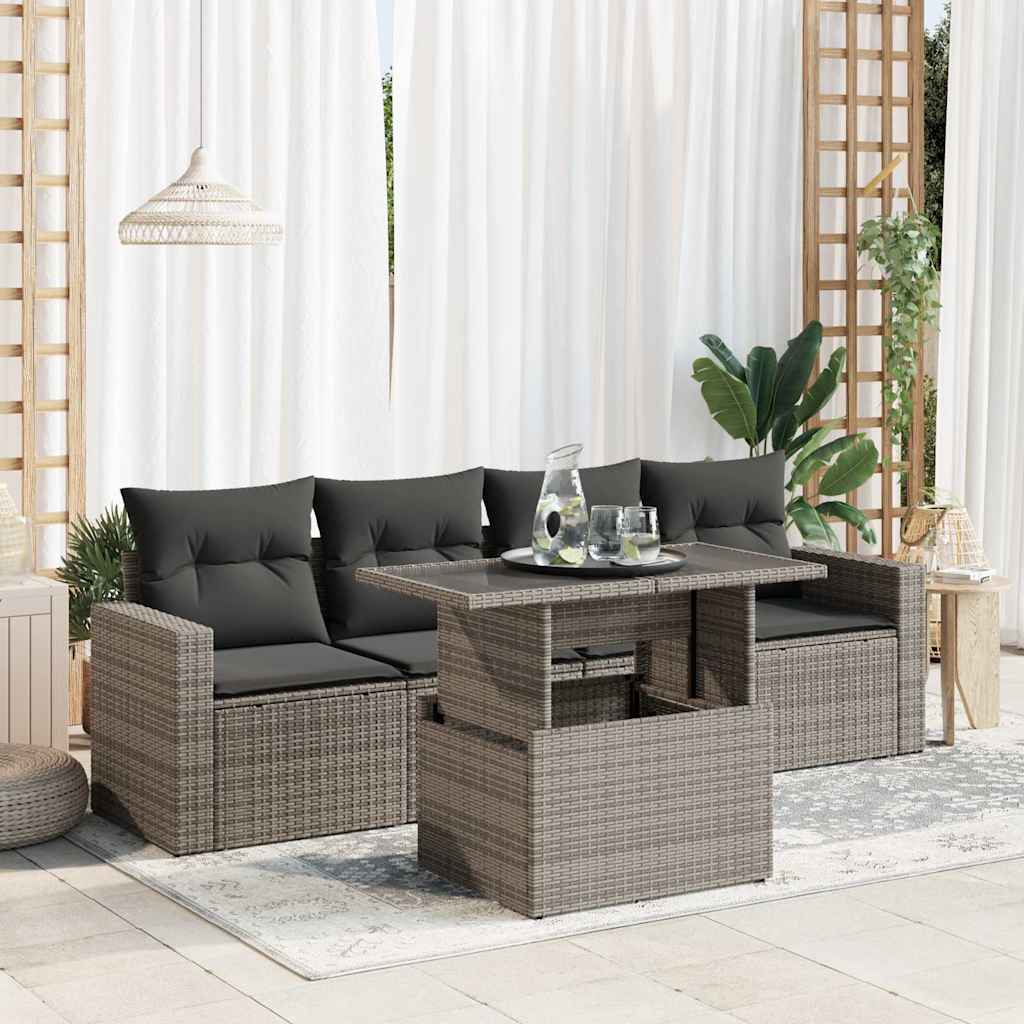 5-delige Loungeset met kussens poly rattan grijs is nu te koop bij PeponiXL, paradijselijk wonen!
