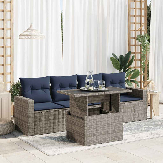 5-delige Loungeset met kussens poly rattan acacia grijs is nu te koop bij PeponiXL, paradijselijk wonen!