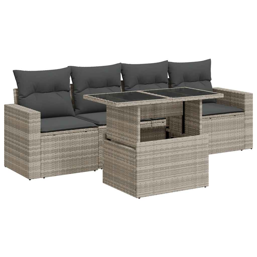 5-delige Loungeset met kussens poly rattan lichtgrijs is nu te koop bij PeponiXL, paradijselijk wonen!