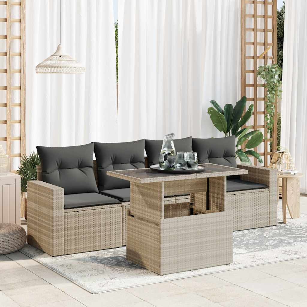 5-delige Loungeset met kussens poly rattan lichtgrijs is nu te koop bij PeponiXL, paradijselijk wonen!
