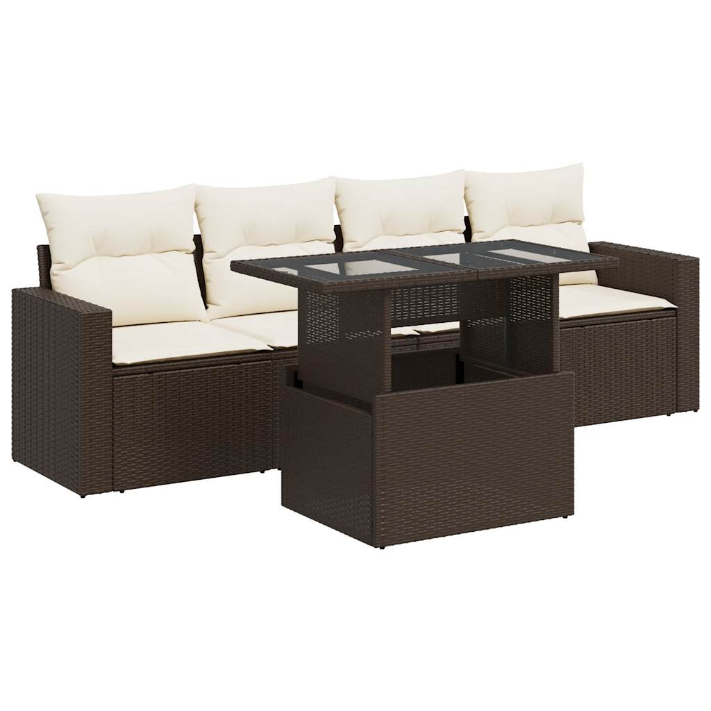 5-delige Loungeset met kussens poly rattan bruin is nu te koop bij PeponiXL, paradijselijk wonen!