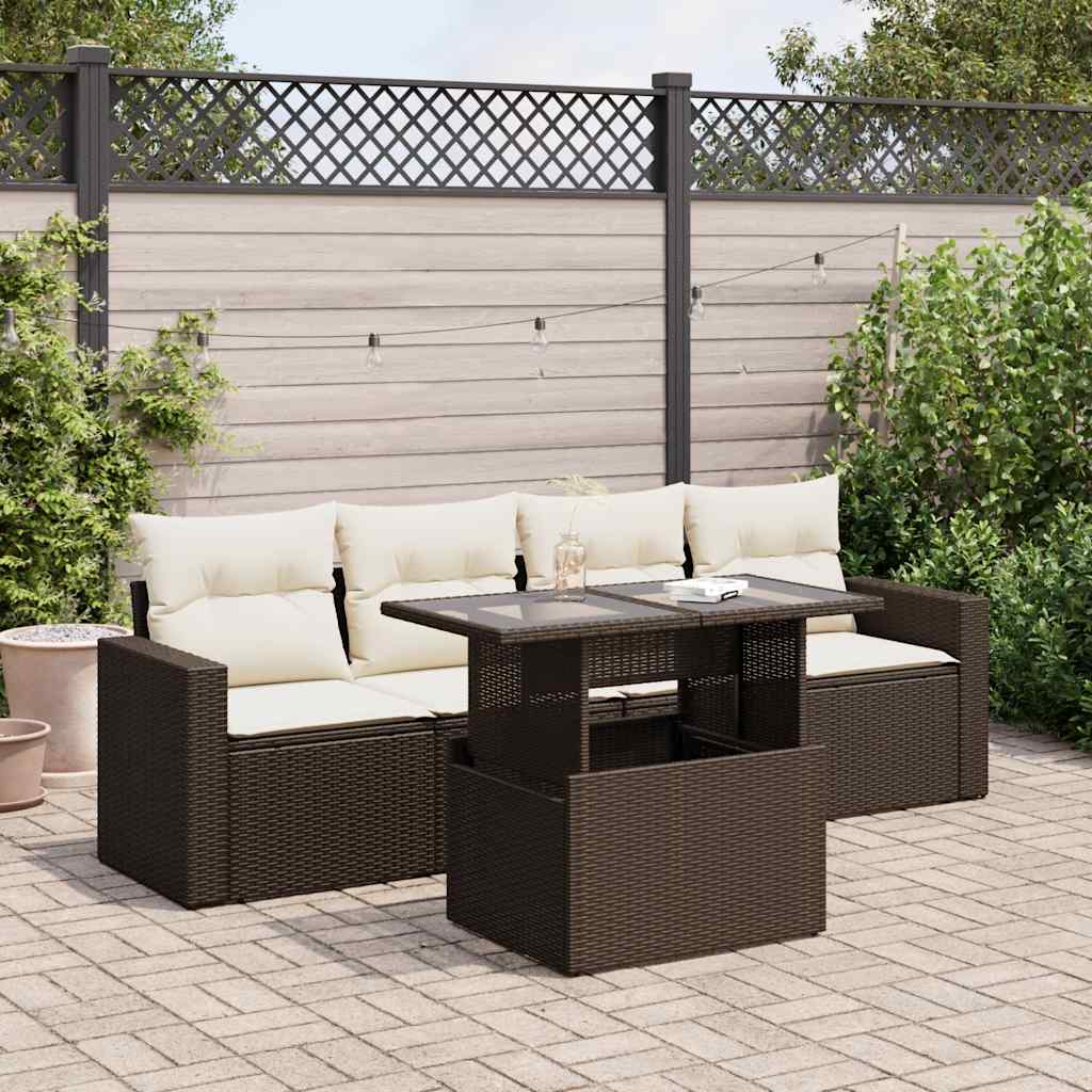 5-delige Loungeset met kussens poly rattan bruin is nu te koop bij PeponiXL, paradijselijk wonen!