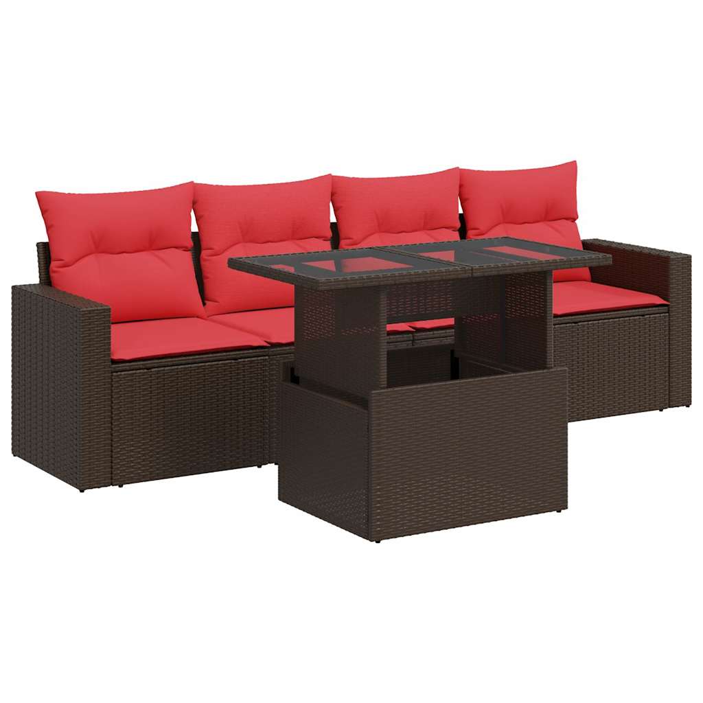 5-delige Loungeset met kussens poly rattan acacia bruin is nu te koop bij PeponiXL, paradijselijk wonen!