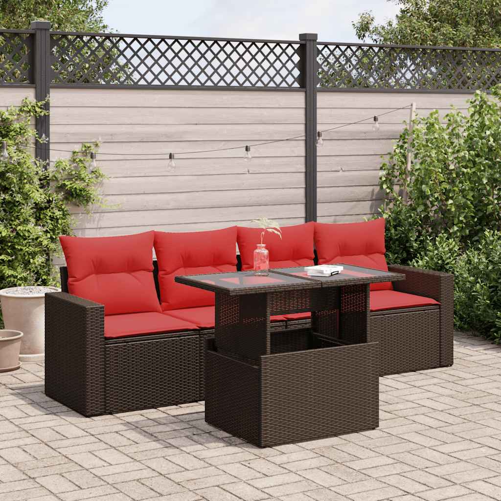 5-delige Loungeset met kussens poly rattan acacia bruin is nu te koop bij PeponiXL, paradijselijk wonen!