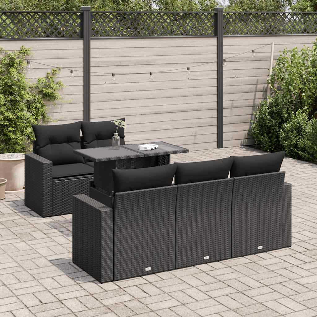 6-delige Loungeset met kussens poly rattan zwart is nu te koop bij PeponiXL, paradijselijk wonen!