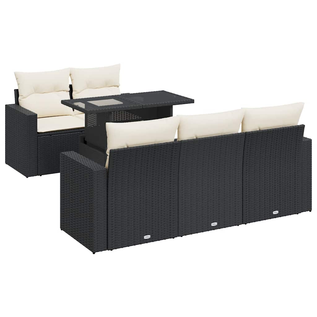 6-delige Loungeset met kussens poly rattan zwart is nu te koop bij PeponiXL, paradijselijk wonen!