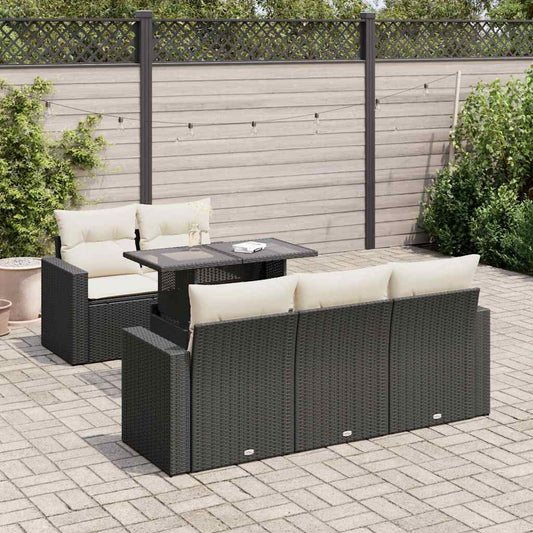6-delige Loungeset met kussens poly rattan zwart is nu te koop bij PeponiXL, paradijselijk wonen!