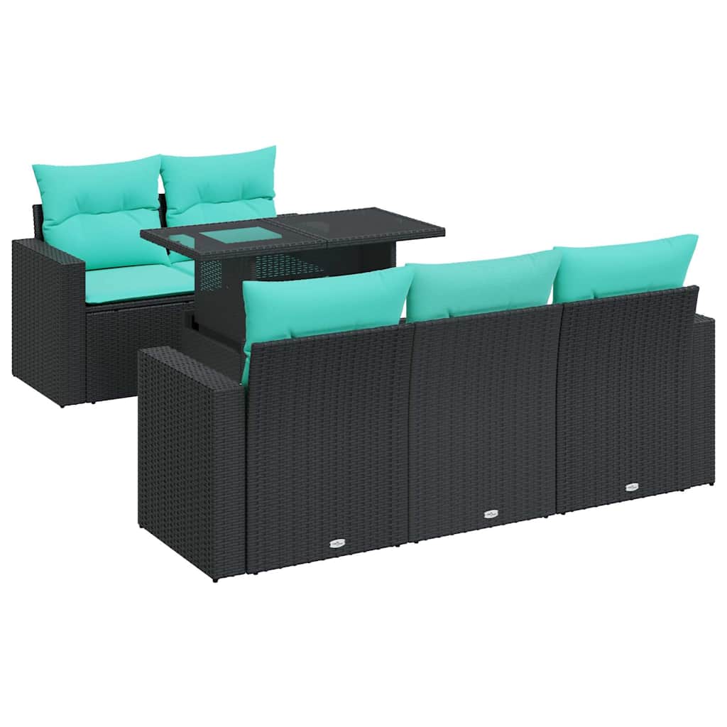 6-delige Loungeset met kussens poly rattan acacia zwart is nu te koop bij PeponiXL, paradijselijk wonen!