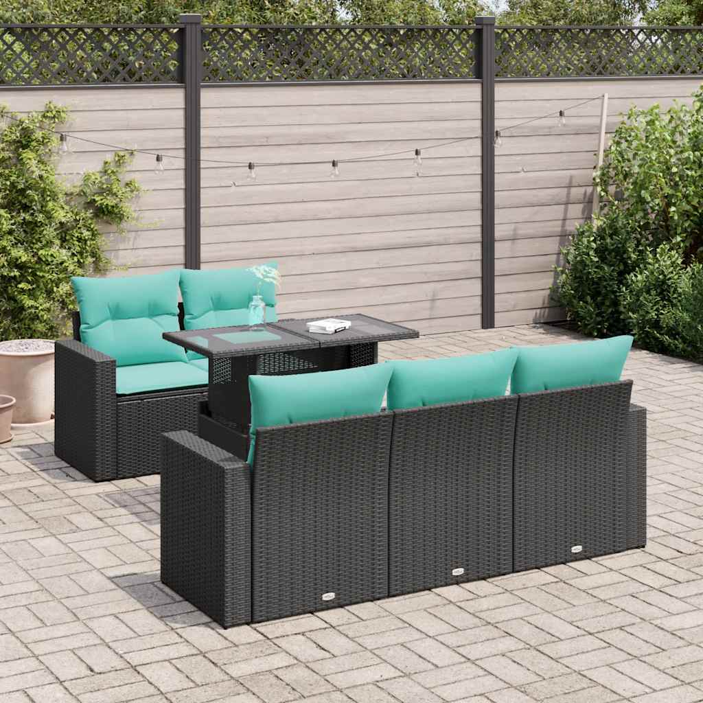 6-delige Loungeset met kussens poly rattan acacia zwart is nu te koop bij PeponiXL, paradijselijk wonen!