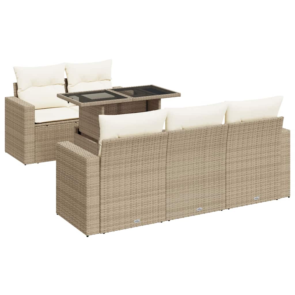 6-delige Loungeset met kussens poly rattan beige is nu te koop bij PeponiXL, paradijselijk wonen!