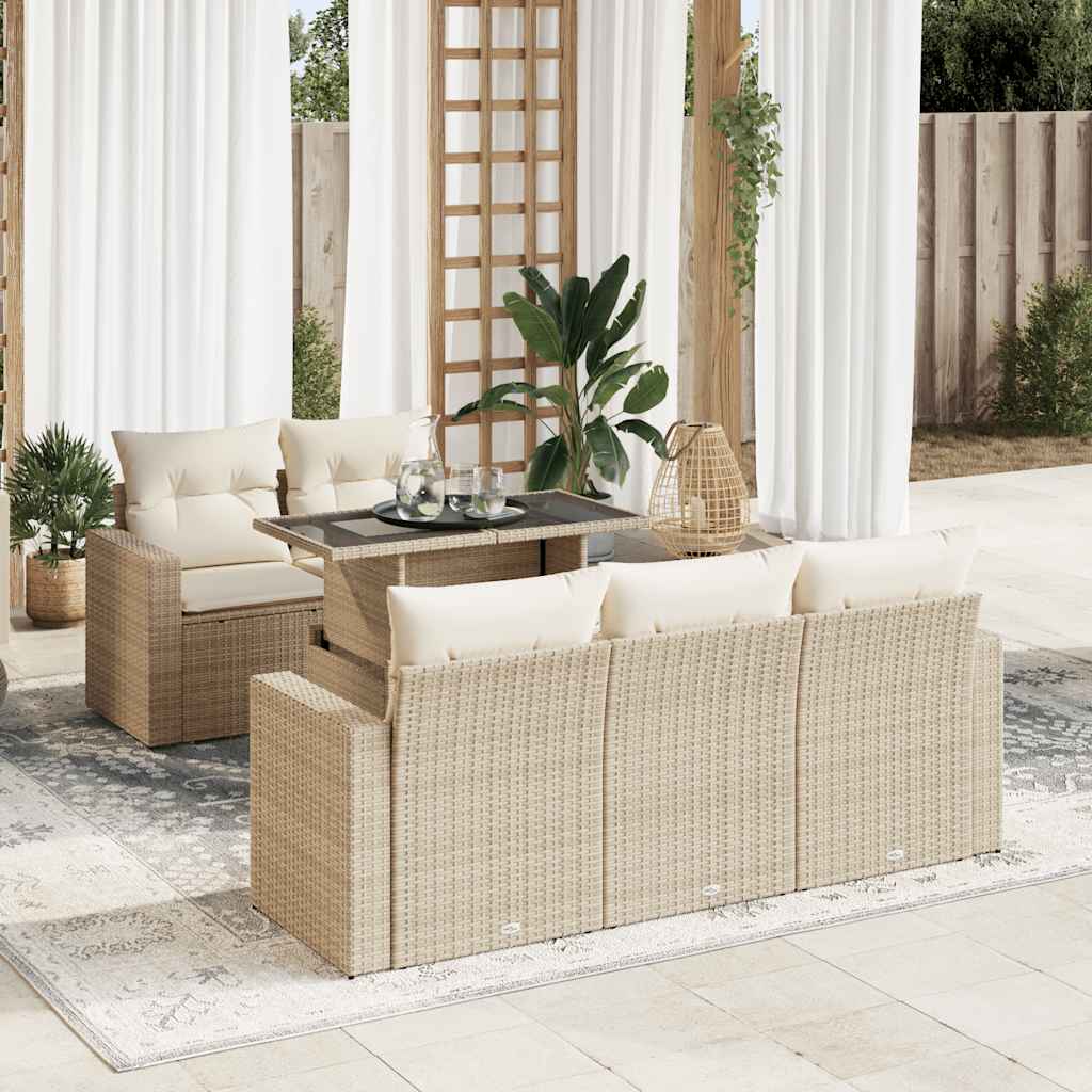 6-delige Loungeset met kussens poly rattan beige is nu te koop bij PeponiXL, paradijselijk wonen!