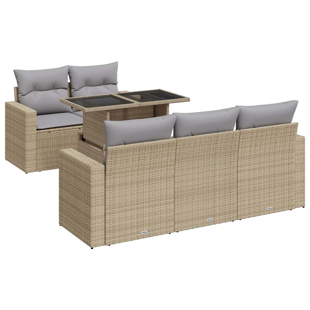 6-delige Loungeset met kussens poly rattan beige is nu te koop bij PeponiXL, paradijselijk wonen!