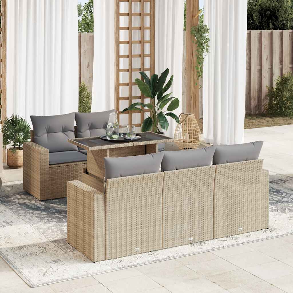 6-delige Loungeset met kussens poly rattan beige is nu te koop bij PeponiXL, paradijselijk wonen!