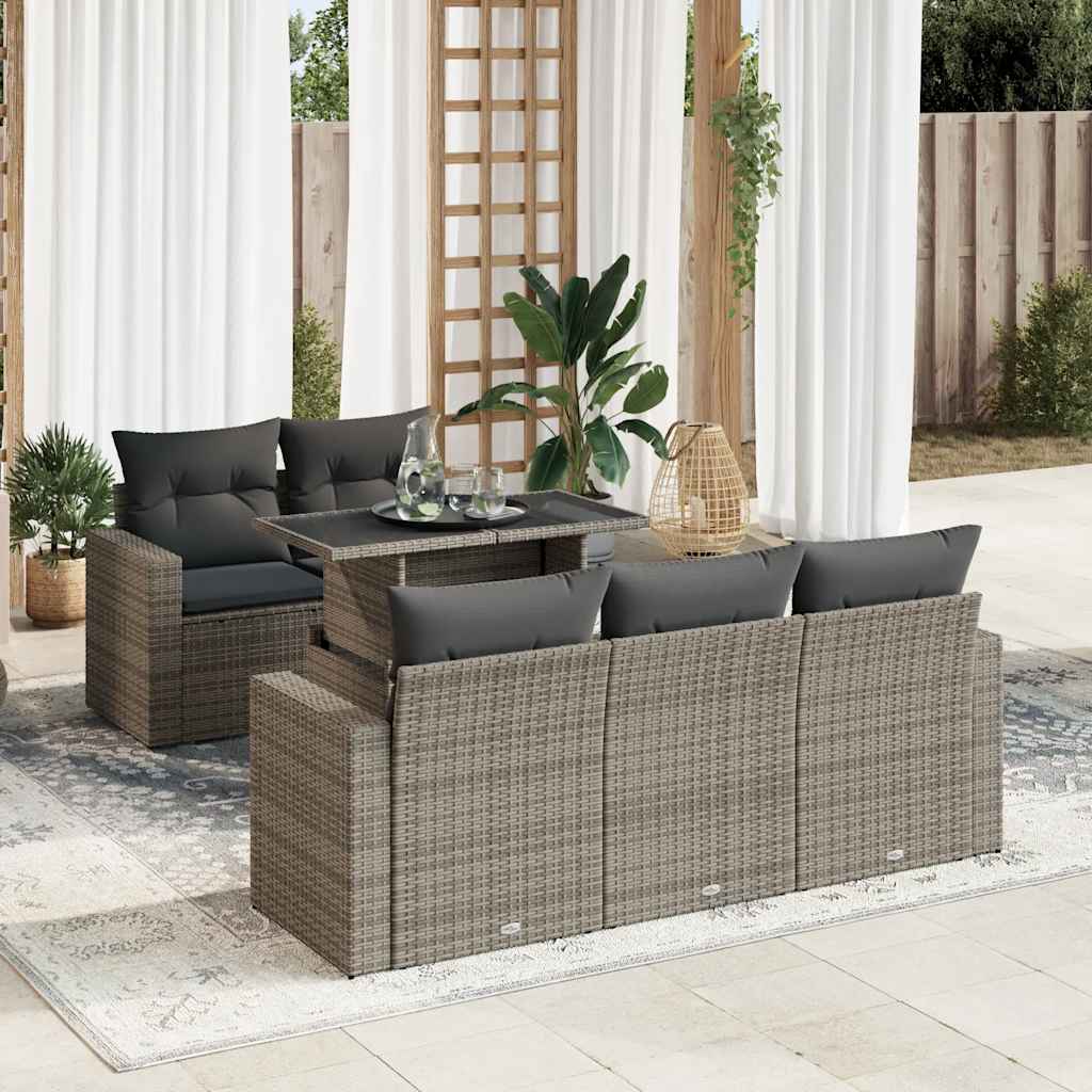 6-delige Loungeset met kussens poly rattan grijs is nu te koop bij PeponiXL, paradijselijk wonen!