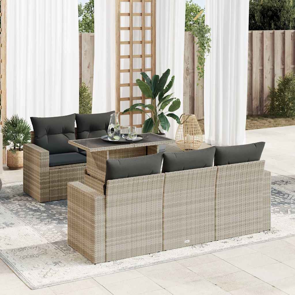 6-delige Loungeset met kussens poly rattan lichtgrijs is nu te koop bij PeponiXL, paradijselijk wonen!