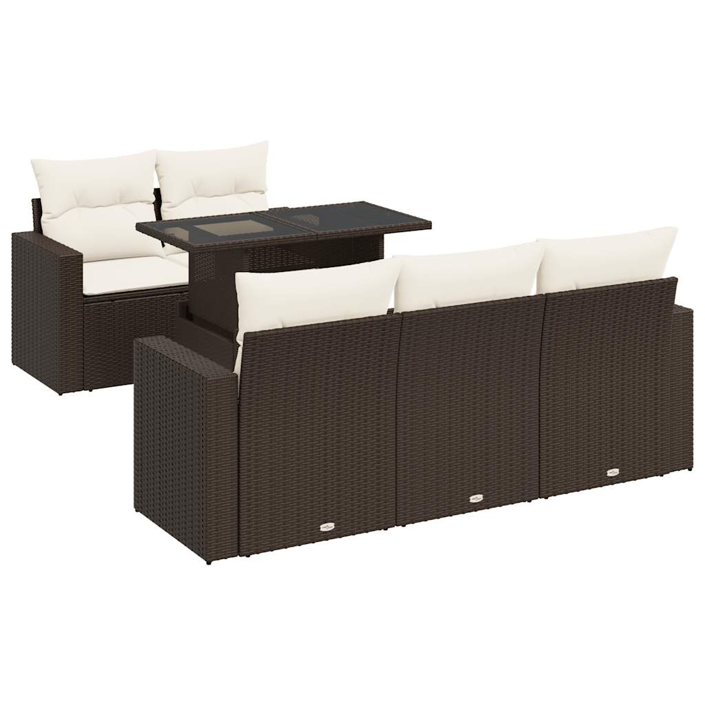 6-delige Loungeset met kussens poly rattan bruin is nu te koop bij PeponiXL, paradijselijk wonen!