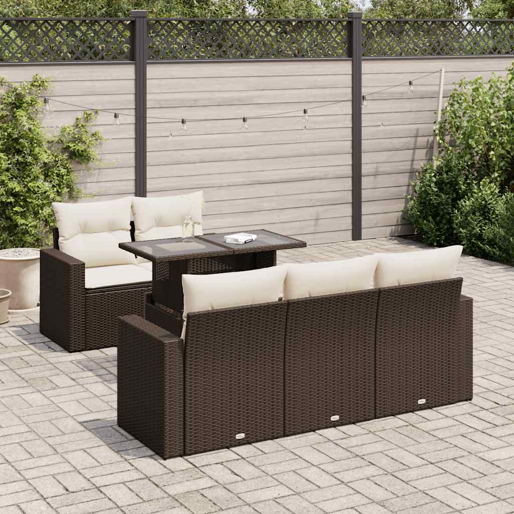 6-delige Loungeset met kussens poly rattan bruin is nu te koop bij PeponiXL, paradijselijk wonen!