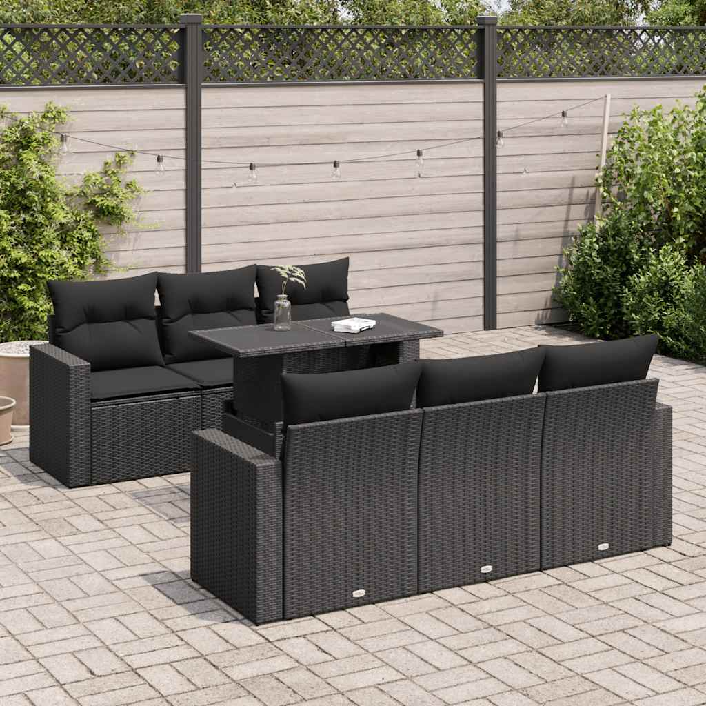 7-delige Loungeset met kussens poly rattan zwart is nu te koop bij PeponiXL, paradijselijk wonen!