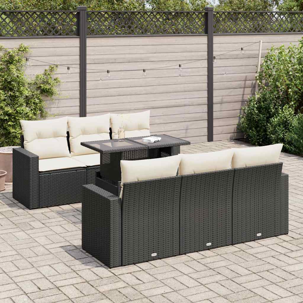 7-delige Loungeset met kussens poly rattan zwart is nu te koop bij PeponiXL, paradijselijk wonen!
