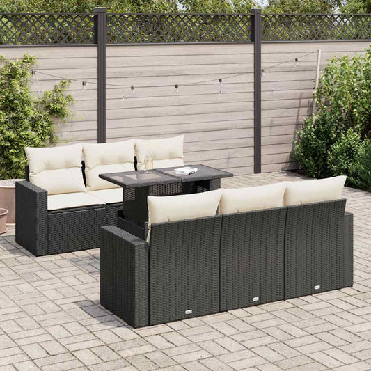 7-delige Loungeset met kussens poly rattan zwart is nu te koop bij PeponiXL, paradijselijk wonen!