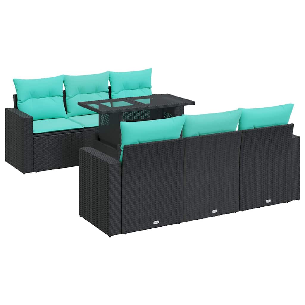 7-delige Loungeset met kussens poly rattan acacia zwart is nu te koop bij PeponiXL, paradijselijk wonen!