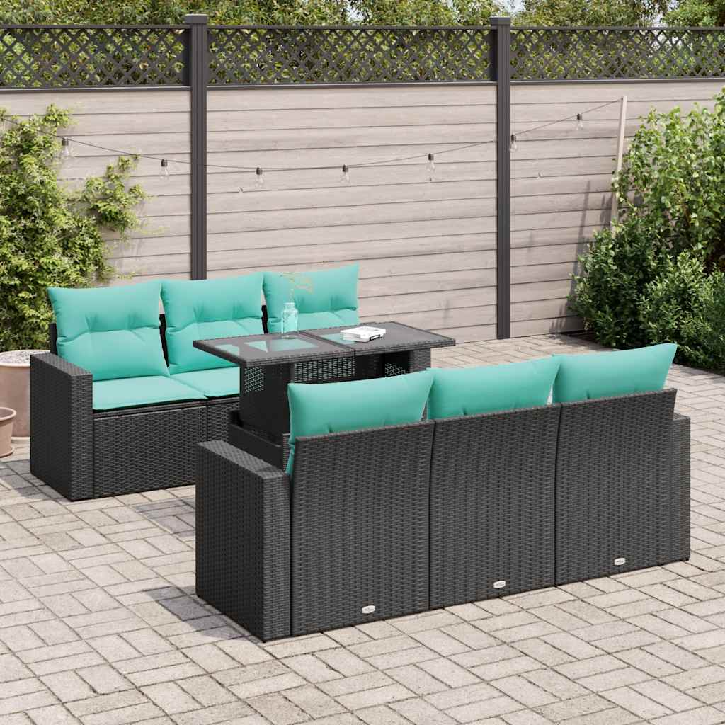 7-delige Loungeset met kussens poly rattan acacia zwart is nu te koop bij PeponiXL, paradijselijk wonen!