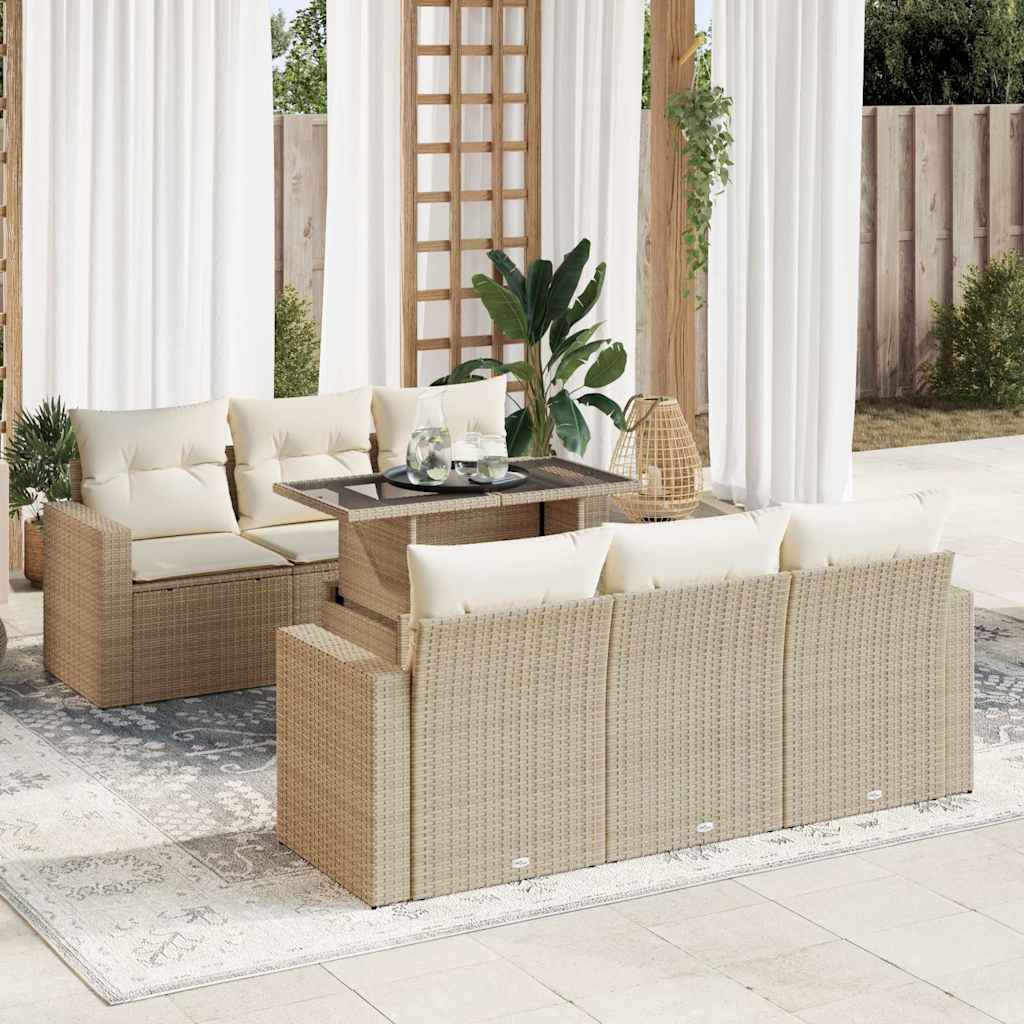 7-delige Loungeset met kussens poly rattan beige is nu te koop bij PeponiXL, paradijselijk wonen!