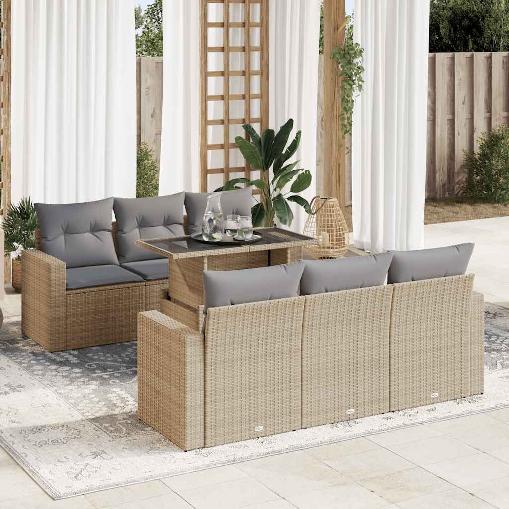 7-delige Loungeset met kussens poly rattan beige is nu te koop bij PeponiXL, paradijselijk wonen!