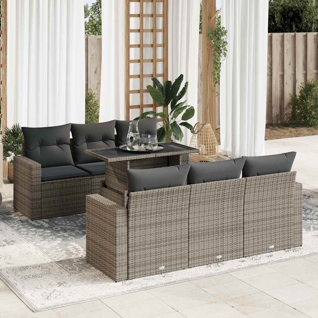 7-delige Loungeset met kussens poly rattan grijs is nu te koop bij PeponiXL, paradijselijk wonen!