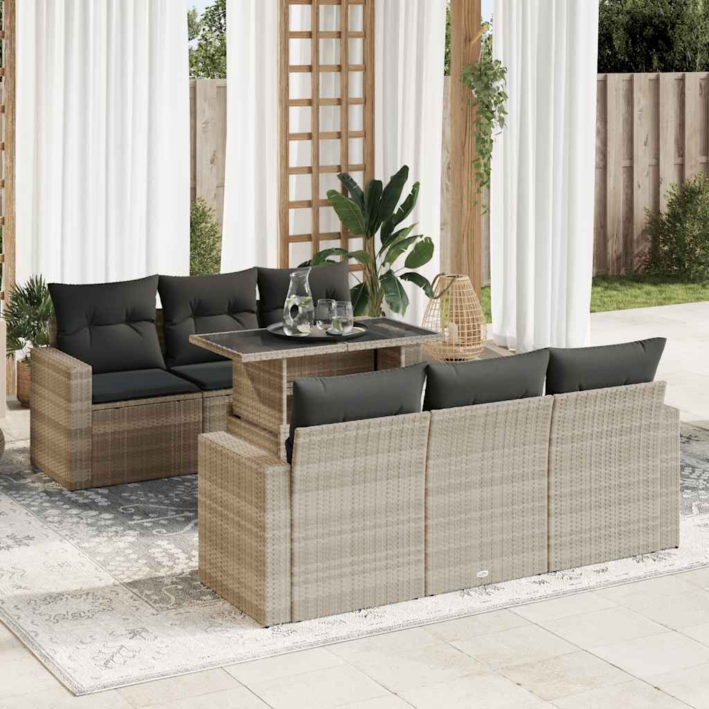 7-delige Loungeset met kussens poly rattan lichtgrijs is nu te koop bij PeponiXL, paradijselijk wonen!